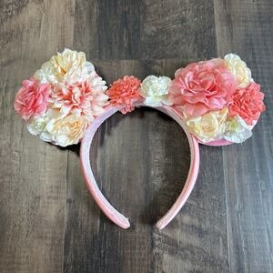 Disney Parks Peach & Pink Floral Crown Flower & Garden Festival Ears Headband